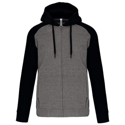 Zweifarbige Unisex-Fleecejacke mit Reißverschluss und Kapuze