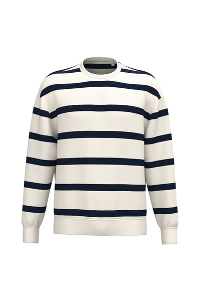 Umweltfreundliches Unisex-Sweatshirt mit gestreiftem Rundhalsausschnitt und überschnittenen Schultern